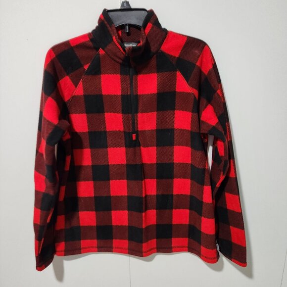 Eddie Bauer Women's Red/Black Buffalo Plaid Pullover Sweatshirt 1/4 Zip-Large - Picture 1 of 4